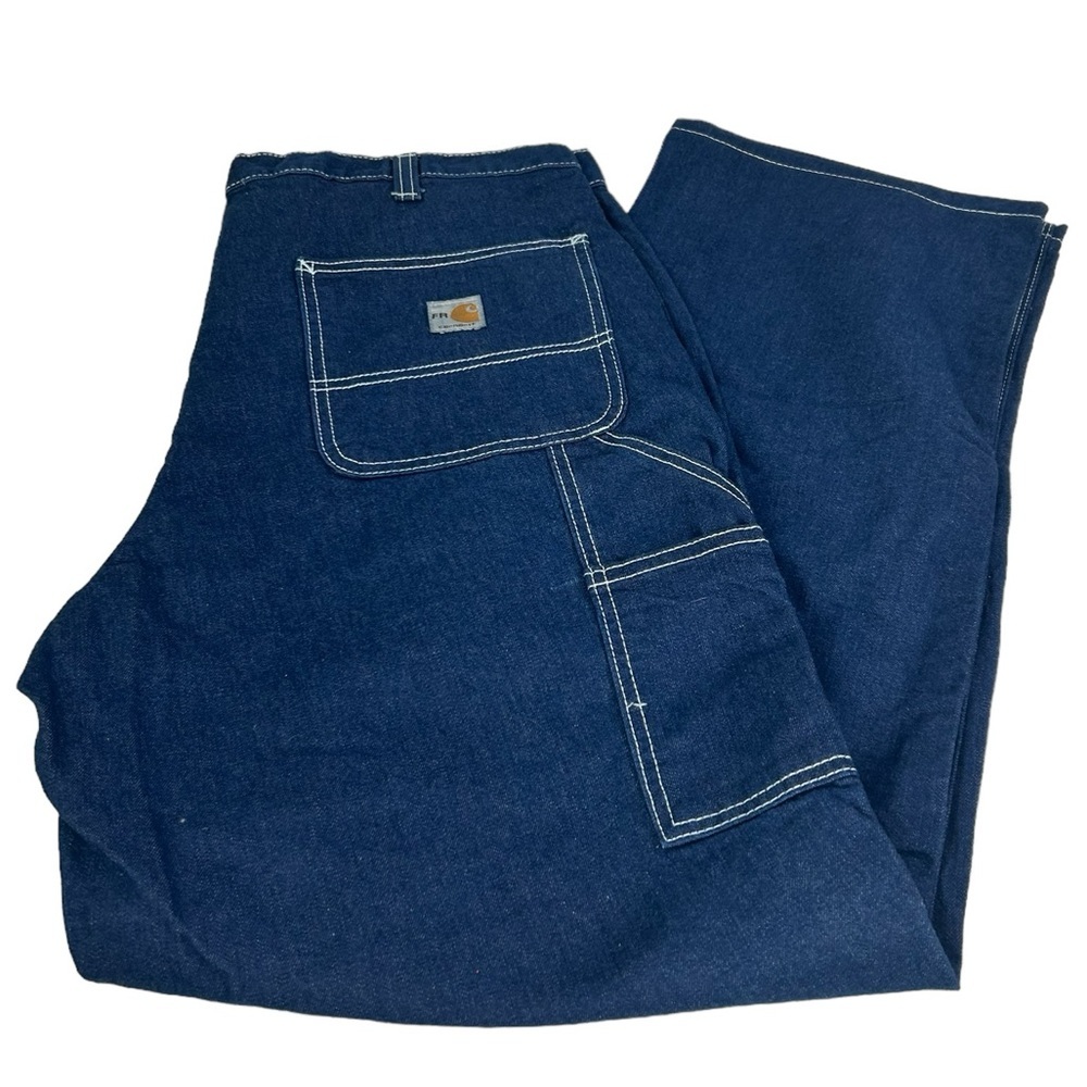 Carhartt Mens Carpenter Flame Resistant Bibo Twill WDFR Blue Denim Jean SZ 36x32